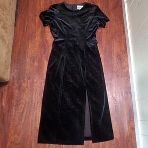 Another Thyme Black Velvet Sparkle Dress Slit & Back Detail Prom Homecoming 12